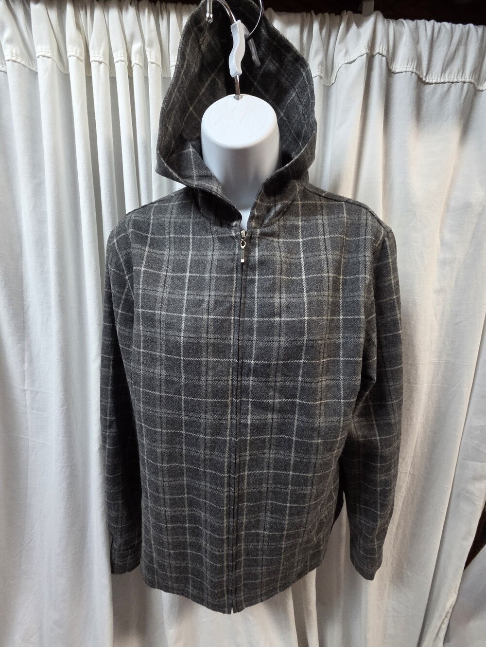 Harold's Gray Plaid Zip-Up Hooded Jacket